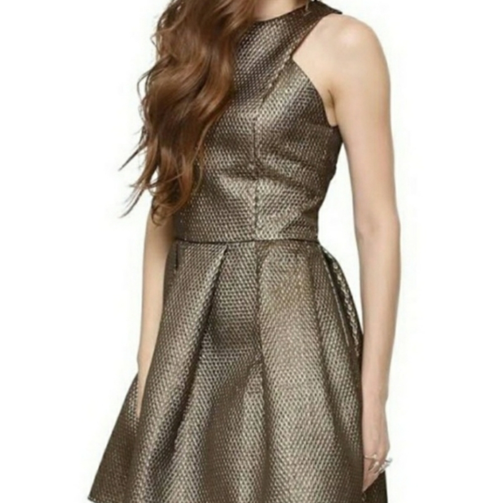 Fashion union Mini Futuristic Party Girly Gold Sleeveless Party Dress Size 6